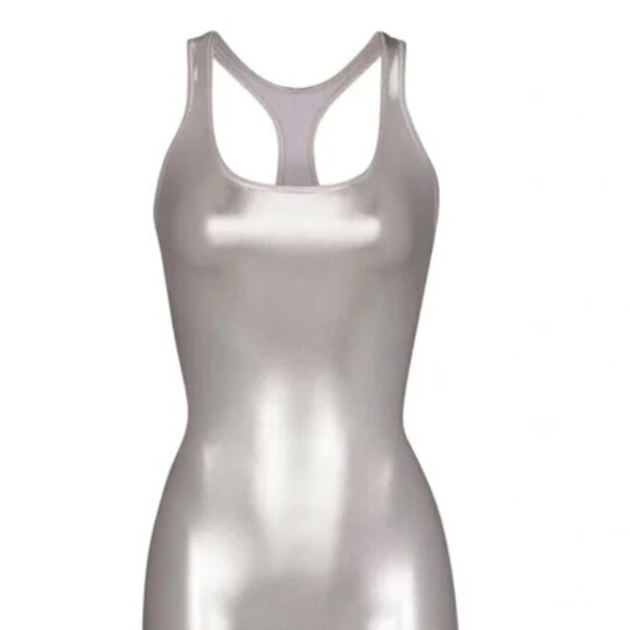 NWT SKIMS Metallic Swim Romper Cycle Suit in Champagne Rose Gold Size Medium - Picture 5 of 6